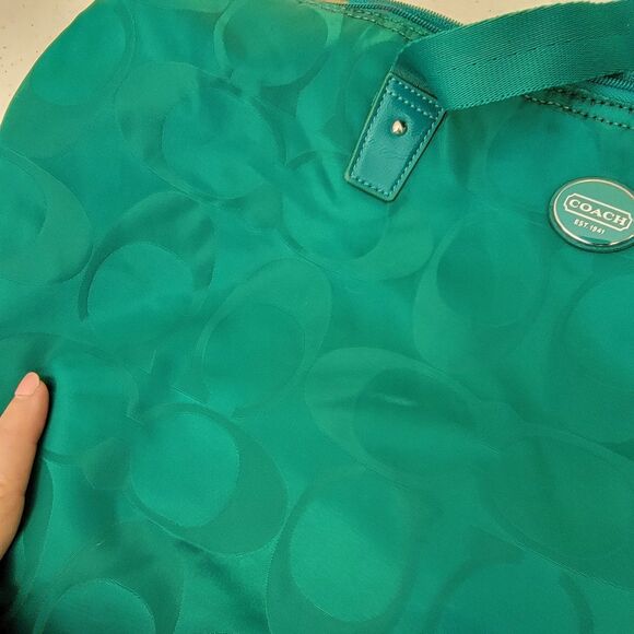 Coach Signature Getaway Packable Weekender Bag w/ Toiletries Bag Green Teal - Picture 2 of 14